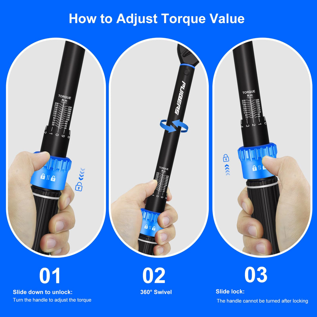 1/2" Torque Wrench Set, 20-230 Nm, 3 CR-MO Sockets