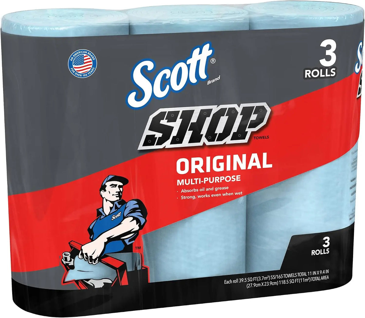 SCOTT SHOP ORIGINAL Heavy Duty Blue Towels - 3 Rolls x 55 Sheets (165 Total) Jhears Aero