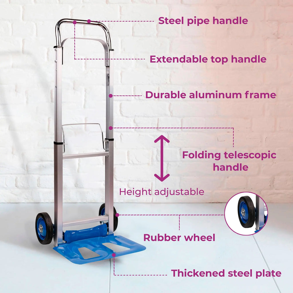 Neo Heavy Duty Aluminium Folding Sack Trolley Hand Truck Barrow Transport Wheels Extendable Handle (150 kg) Jhears Aero