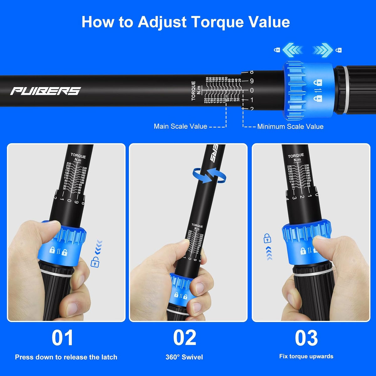 1/2" Torque Wrench Set, 20-230 Nm, 3 CR-MO Sockets