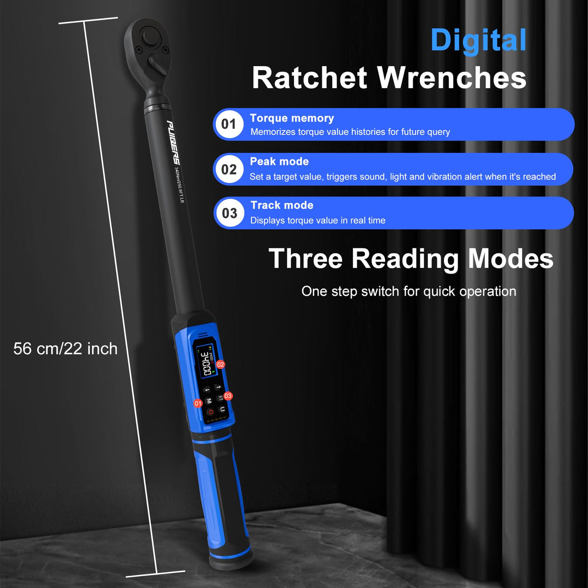 1/2" Torque Wrench Set, 20-230 Nm, 3 CR-MO Sockets