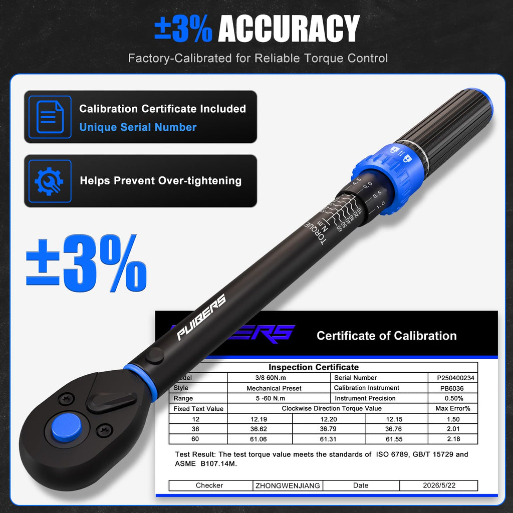 1/2" Torque Wrench Set, 20-230 Nm, 3 CR-MO Sockets