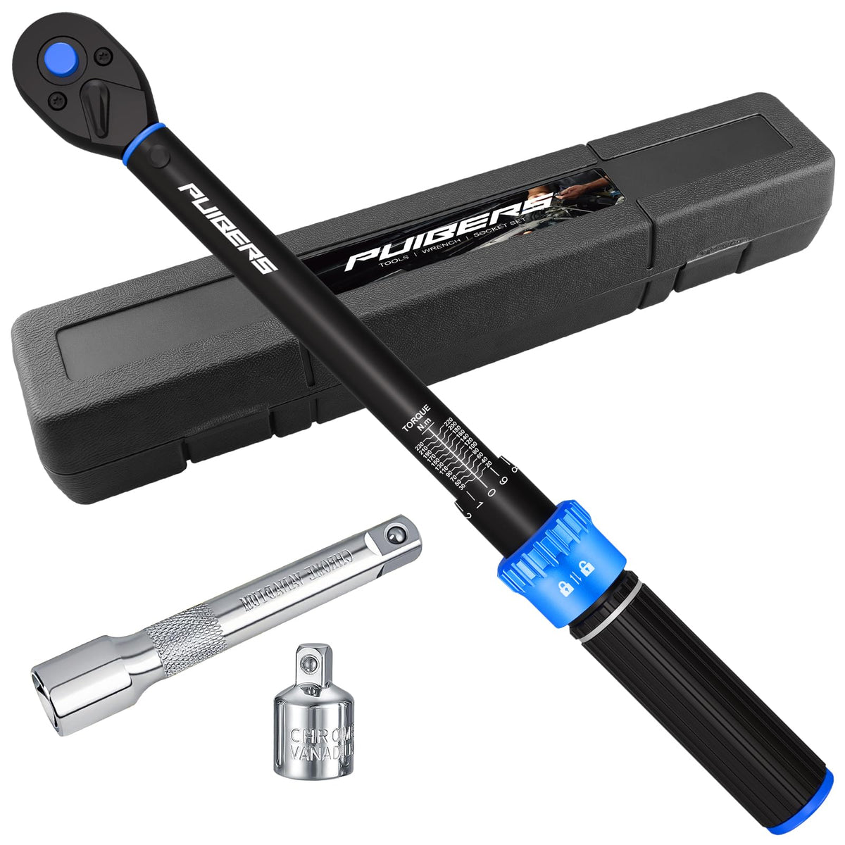 1/2" Torque Wrench Set, 20-230 Nm, 3 CR-MO Sockets