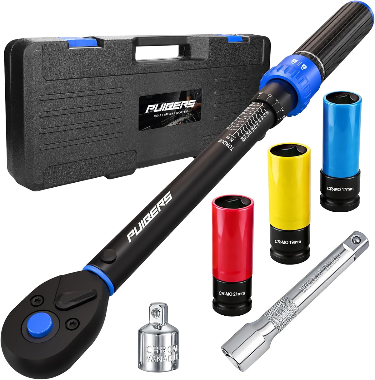 1/2" Torque Wrench Set, 20-230 Nm, 3 CR-MO Sockets