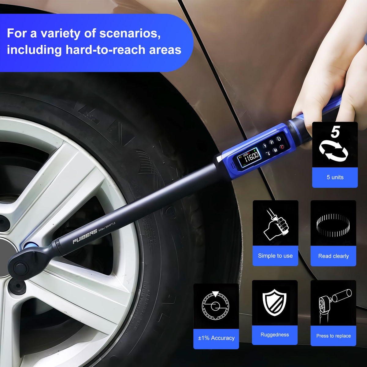 1/2" Torque Wrench Set, 20-230 Nm, 3 CR-MO Sockets