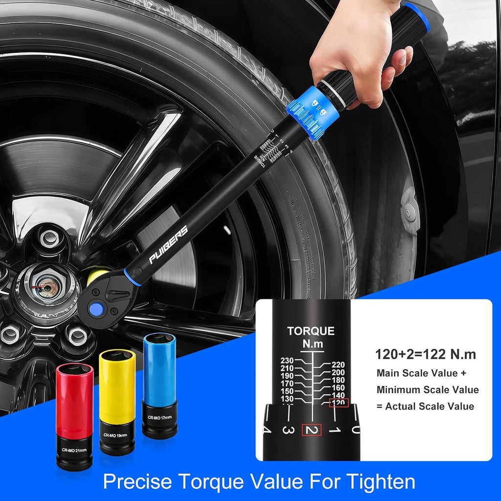 1/2" Torque Wrench Set, 20-230 Nm, 3 CR-MO Sockets