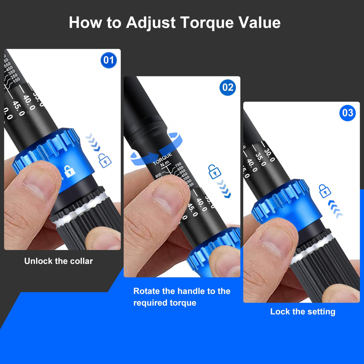 1/2" Torque Wrench Set, 20-230 Nm, 3 CR-MO Sockets