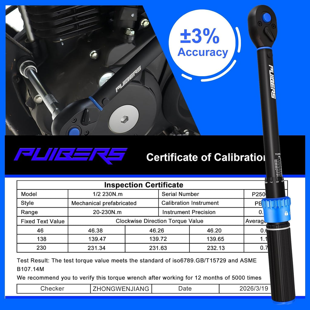1/2" Torque Wrench Set, 20-230 Nm, 3 CR-MO Sockets