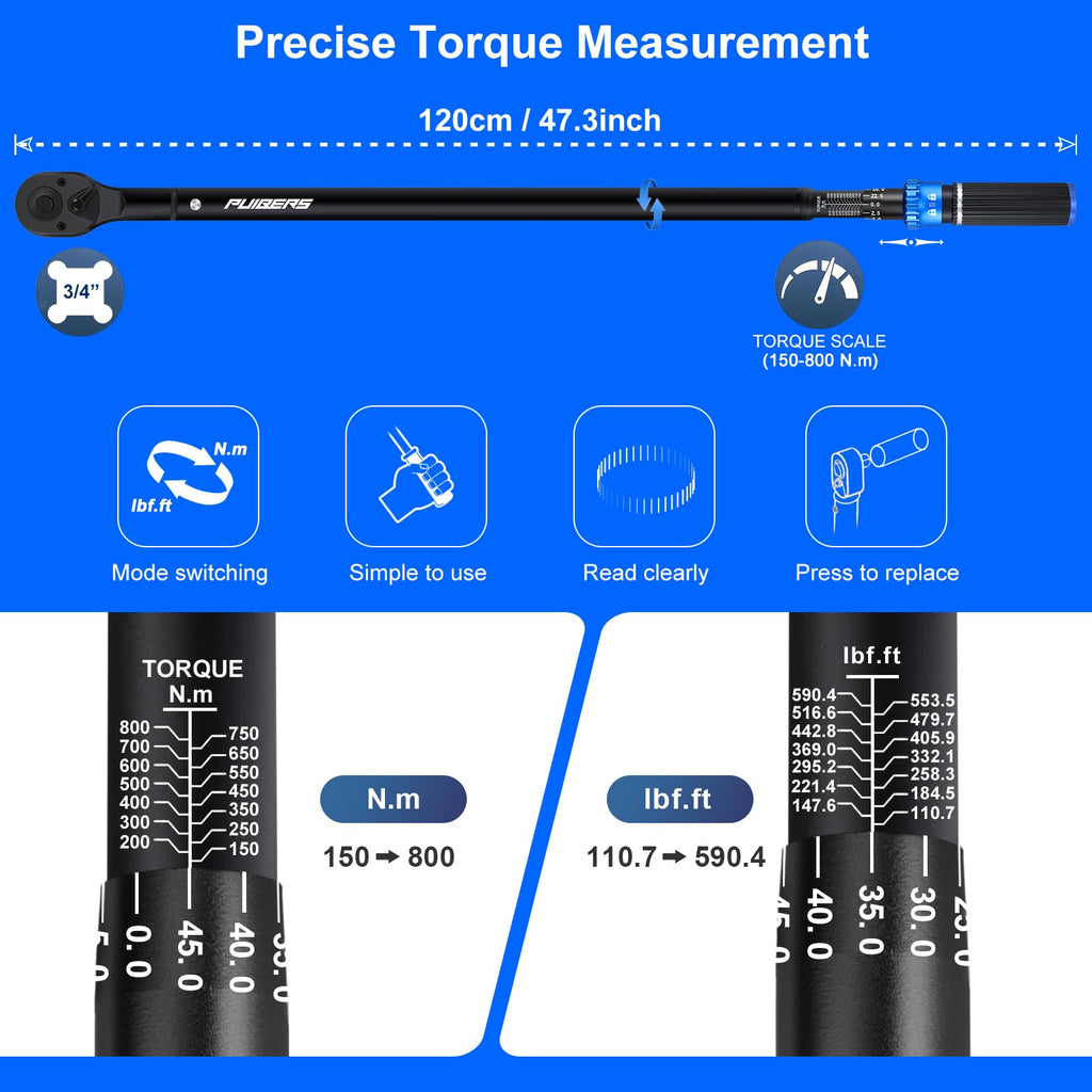 1/2" Torque Wrench Set, 20-230 Nm, 3 CR-MO Sockets