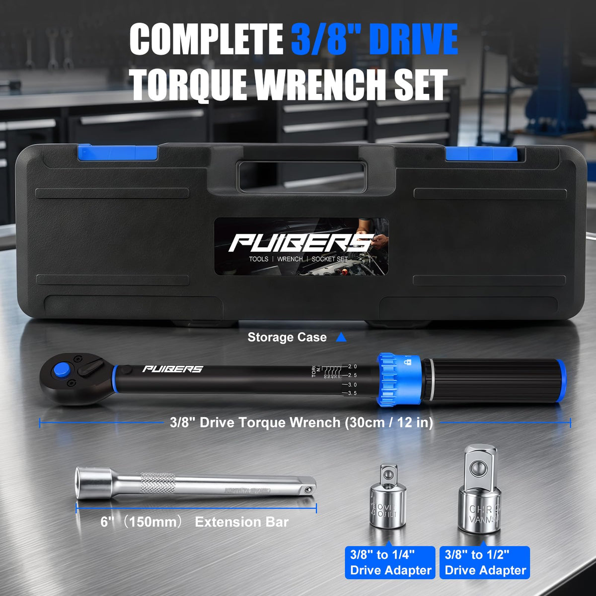 1/2" Torque Wrench Set, 20-230 Nm, 3 CR-MO Sockets