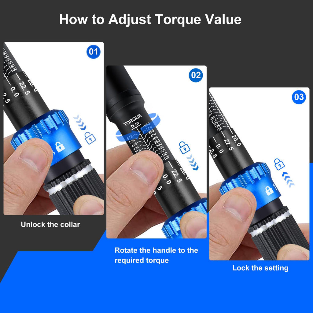 1/2" Torque Wrench Set, 20-230 Nm, 3 CR-MO Sockets