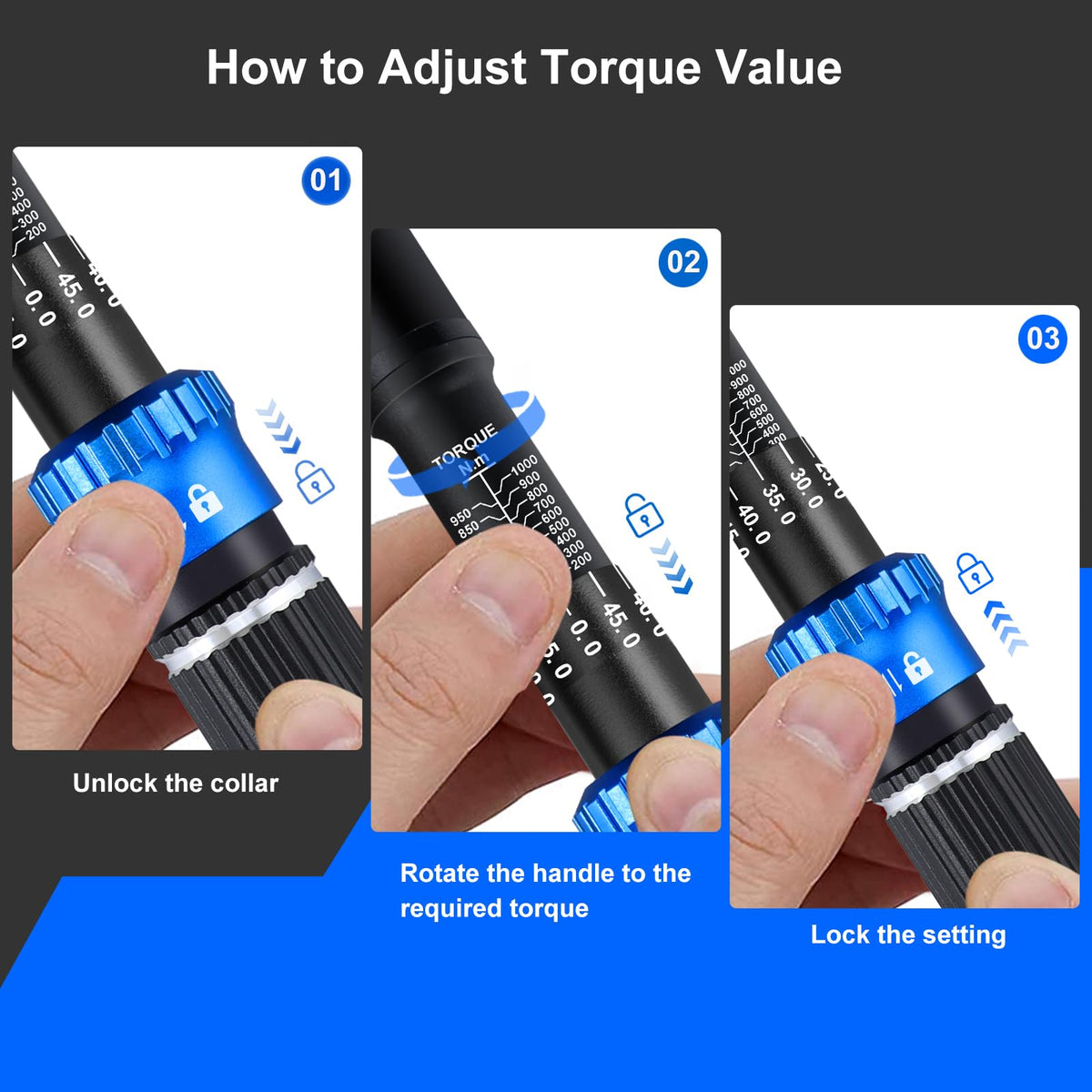 1/2" Torque Wrench Set, 20-230 Nm, 3 CR-MO Sockets
