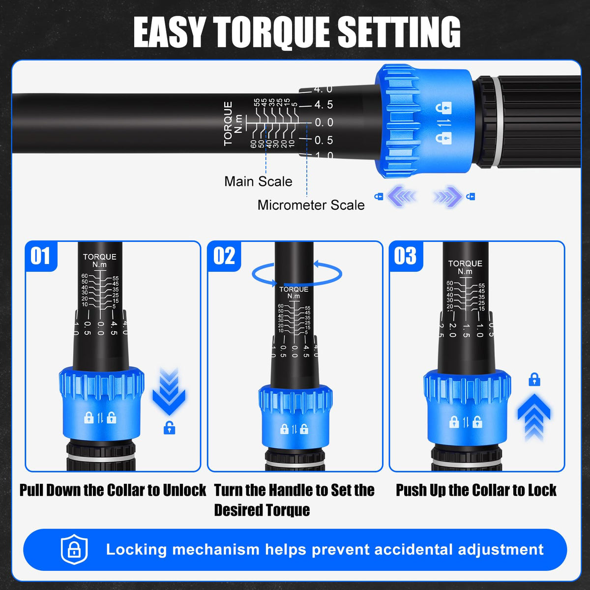 1/2" Torque Wrench Set, 20-230 Nm, 3 CR-MO Sockets