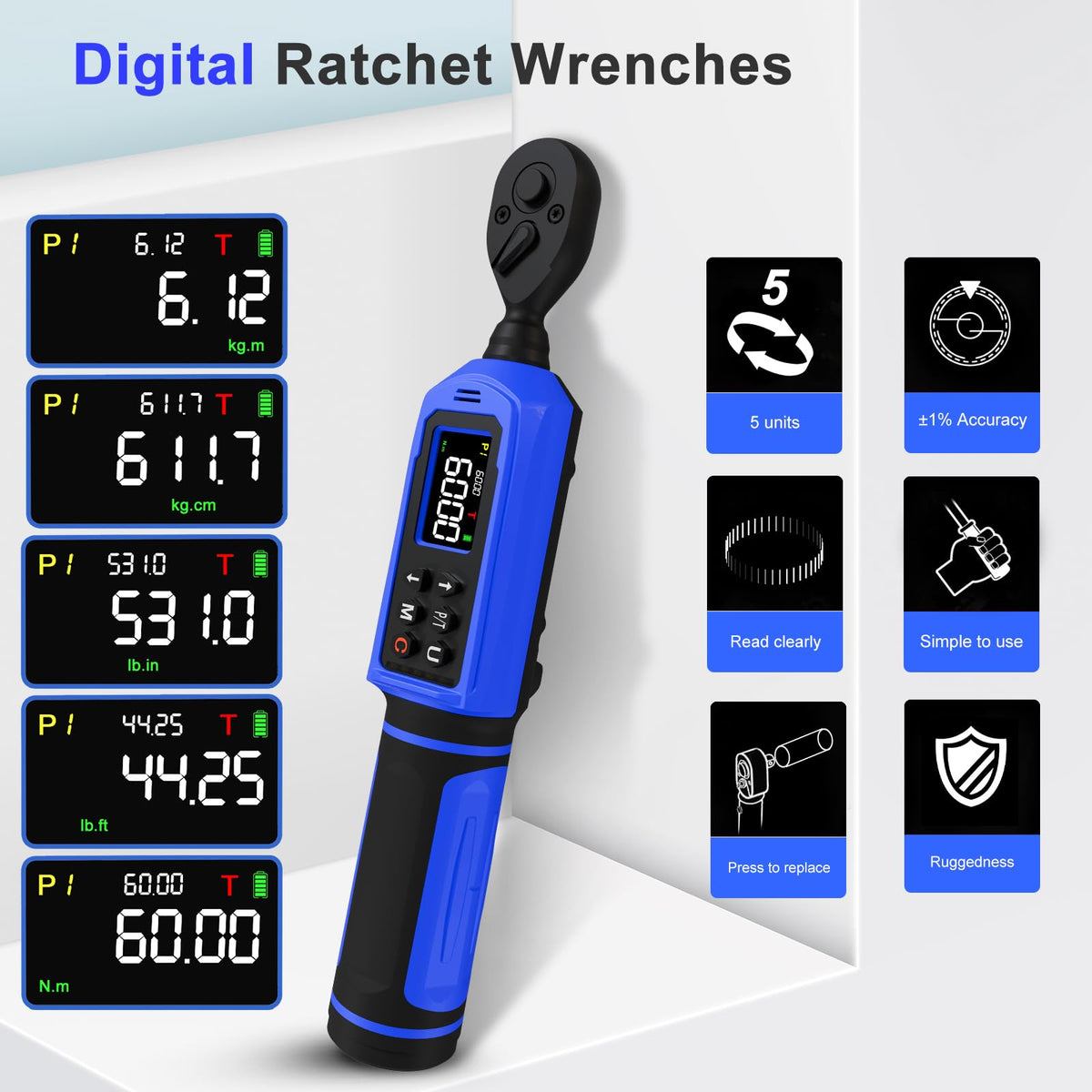 1/2" Torque Wrench Set, 20-230 Nm, 3 CR-MO Sockets
