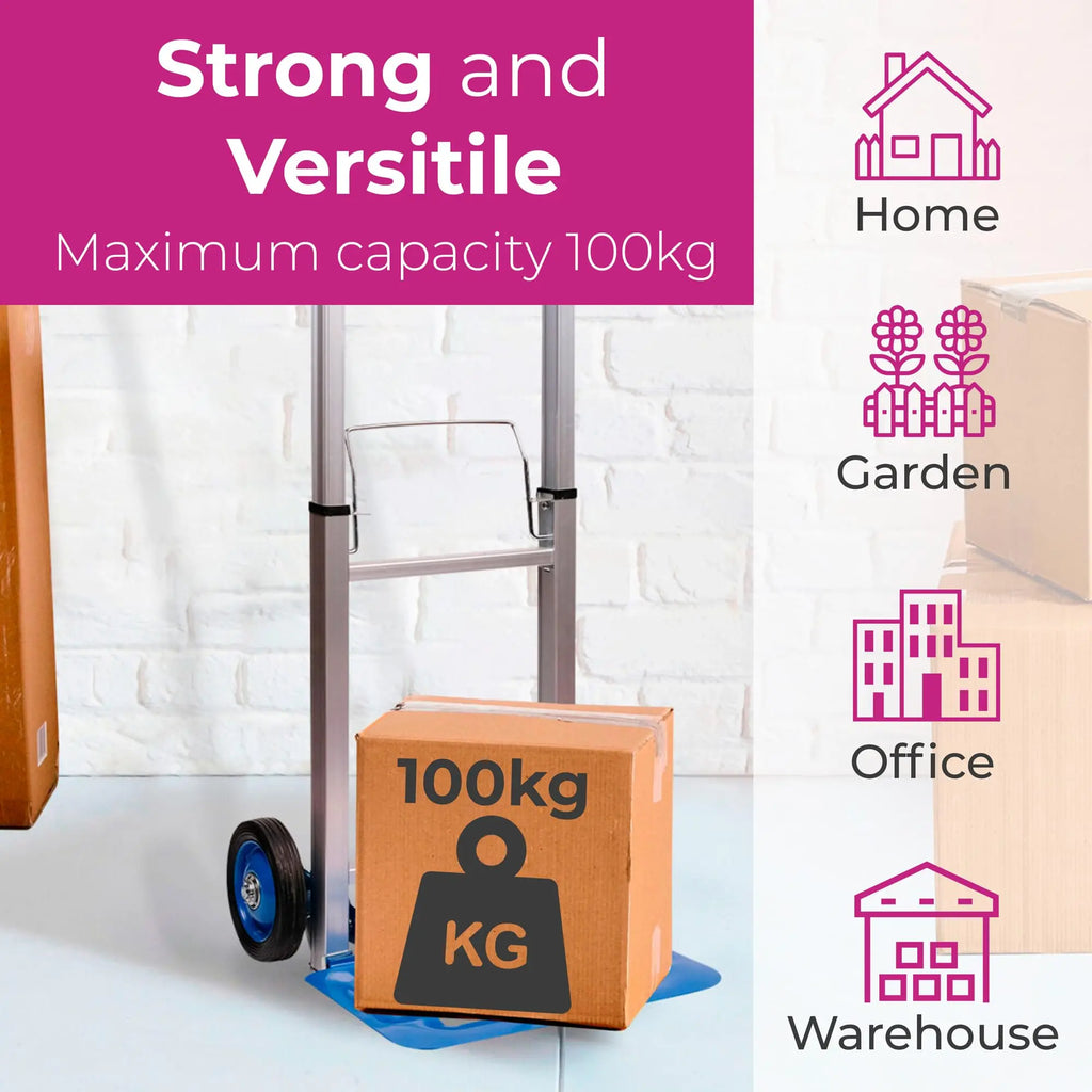 Neo Heavy Duty Aluminium Folding Sack Trolley Hand Truck Barrow Transport Wheels Extendable Handle (150 kg) Jhears Aero