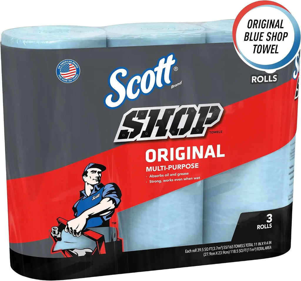 SCOTT SHOP ORIGINAL Heavy Duty Blue Towels - 3 Rolls x 55 Sheets (165 Total) Jhears Aero