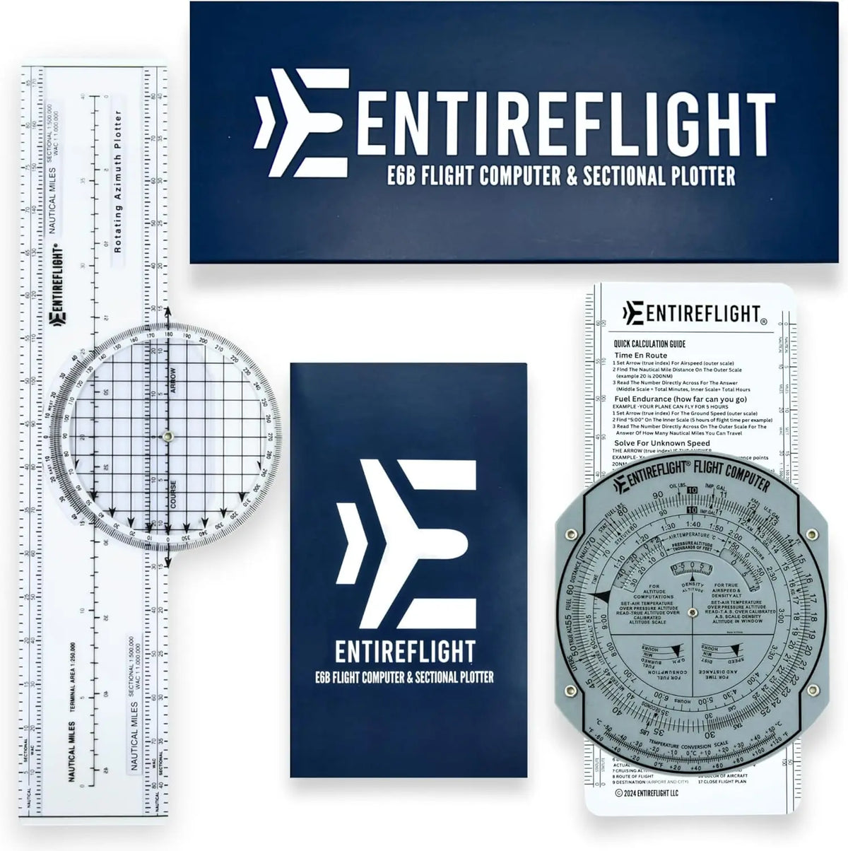 EntireFlight - E6B Flight Computer and Aviation Plotter - Essential Pilot Accessories and Aviation Tools for Your Flight Bag - Use with IFR VFR Sectional Charts - Premium Calculator Jhears Aero