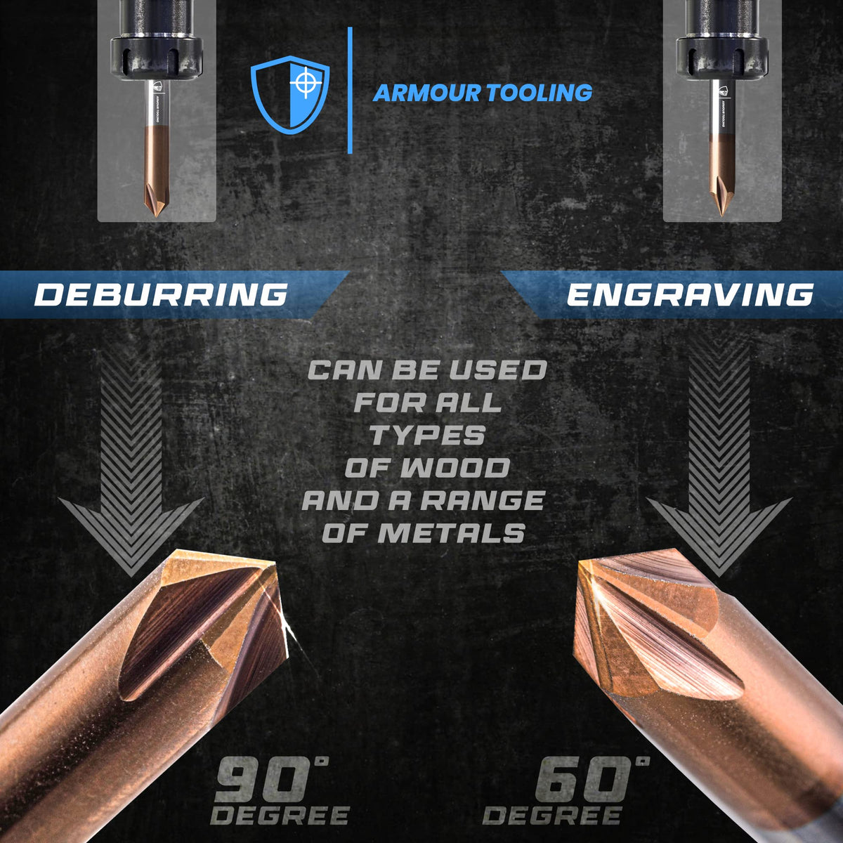 Carbide 3-Flute 90° V-Groove Chamfer End Mill, 6mm Shank
