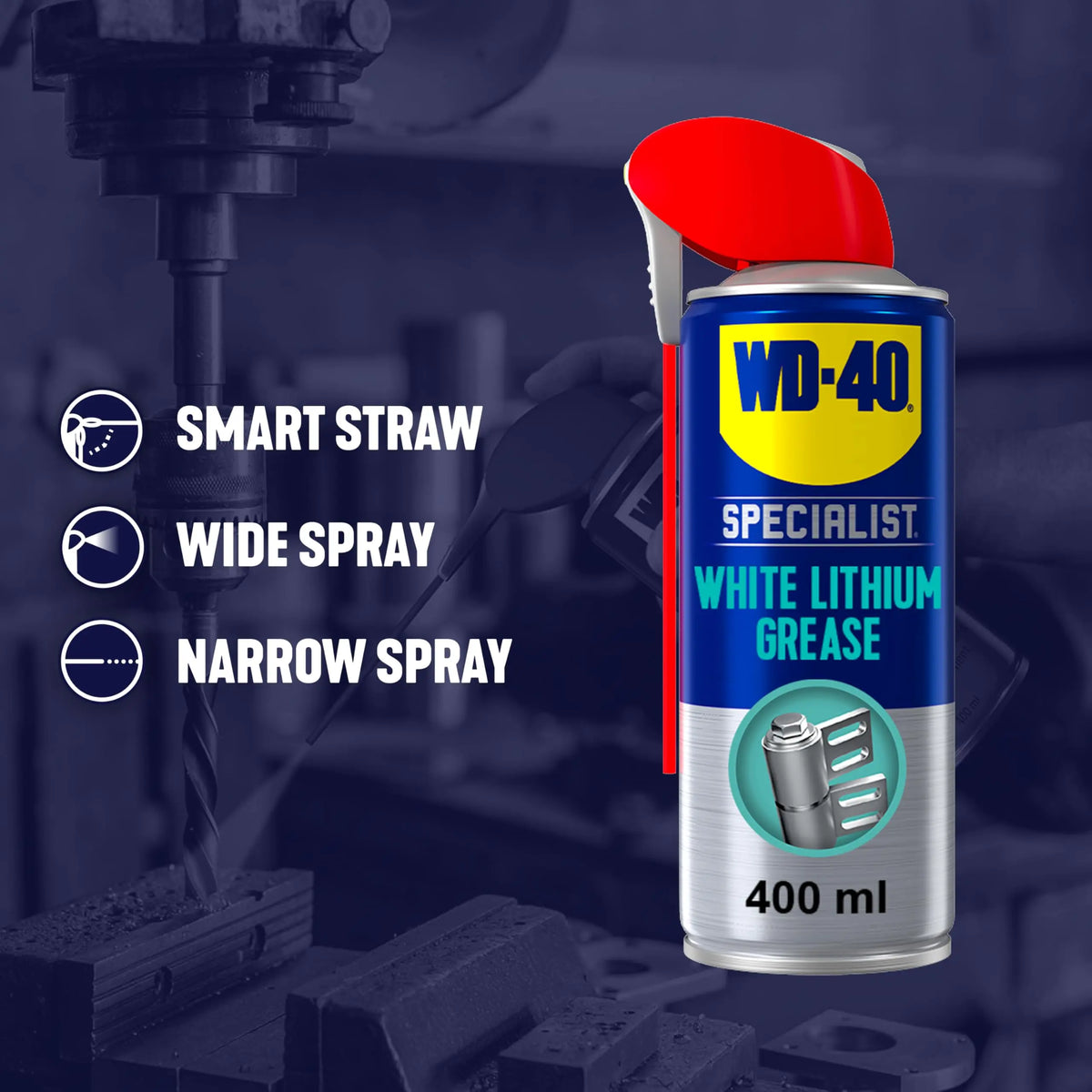 WD-40 Specialist White Lithium Grease Spray, 400ml, Long Lasting Spray Grease for Metal to Metal, Bearings, Hinges and Gears, Corrosion and Rust Protection Jhears Aero