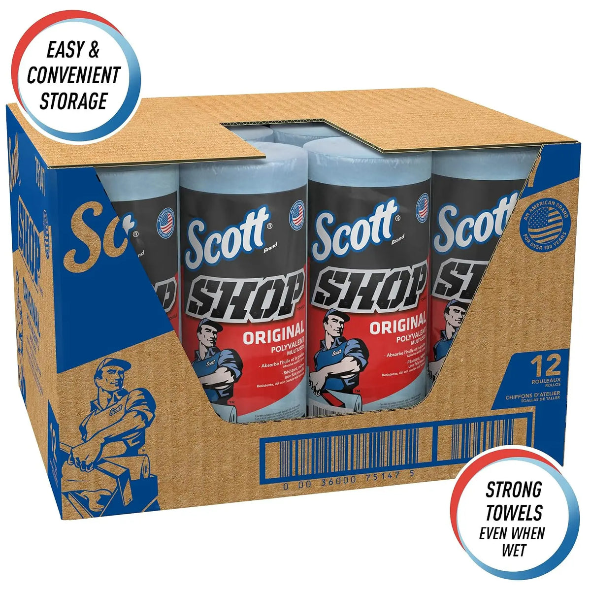 Scott Shop Towels Original 75147, Heavy Duty, Blue, 12 x 55 Sheets Jhears Aero