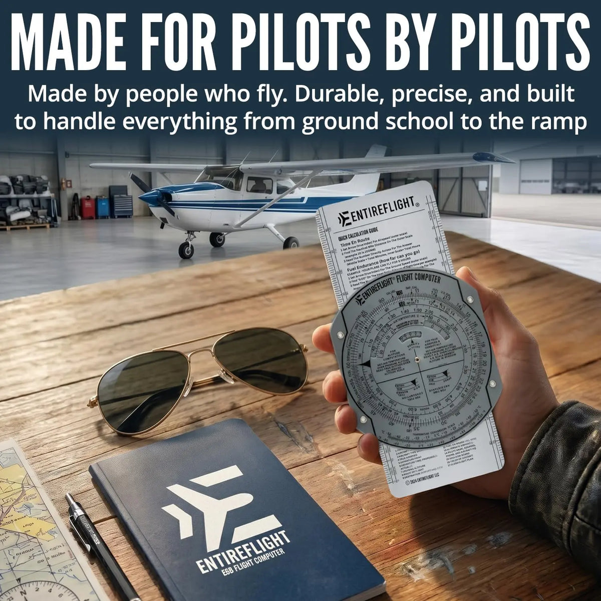 EntireFlight - E6B Flight Computer and Aviation Plotter - Essential Pilot Accessories and Aviation Tools for Your Flight Bag - Use with IFR VFR Sectional Charts - Premium Calculator Jhears Aero