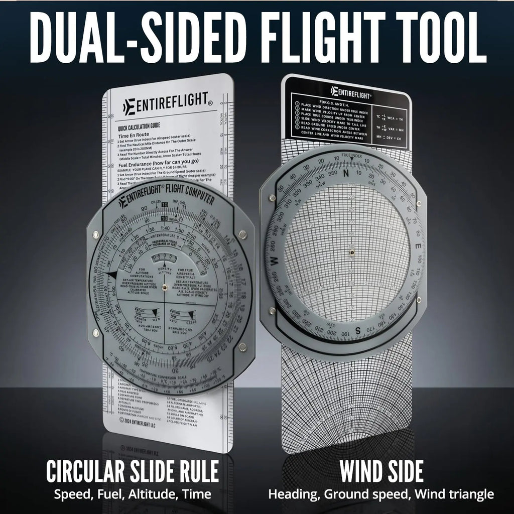 EntireFlight - E6B Flight Computer and Aviation Plotter - Essential Pilot Accessories and Aviation Tools for Your Flight Bag - Use with IFR VFR Sectional Charts - Premium Calculator Jhears Aero
