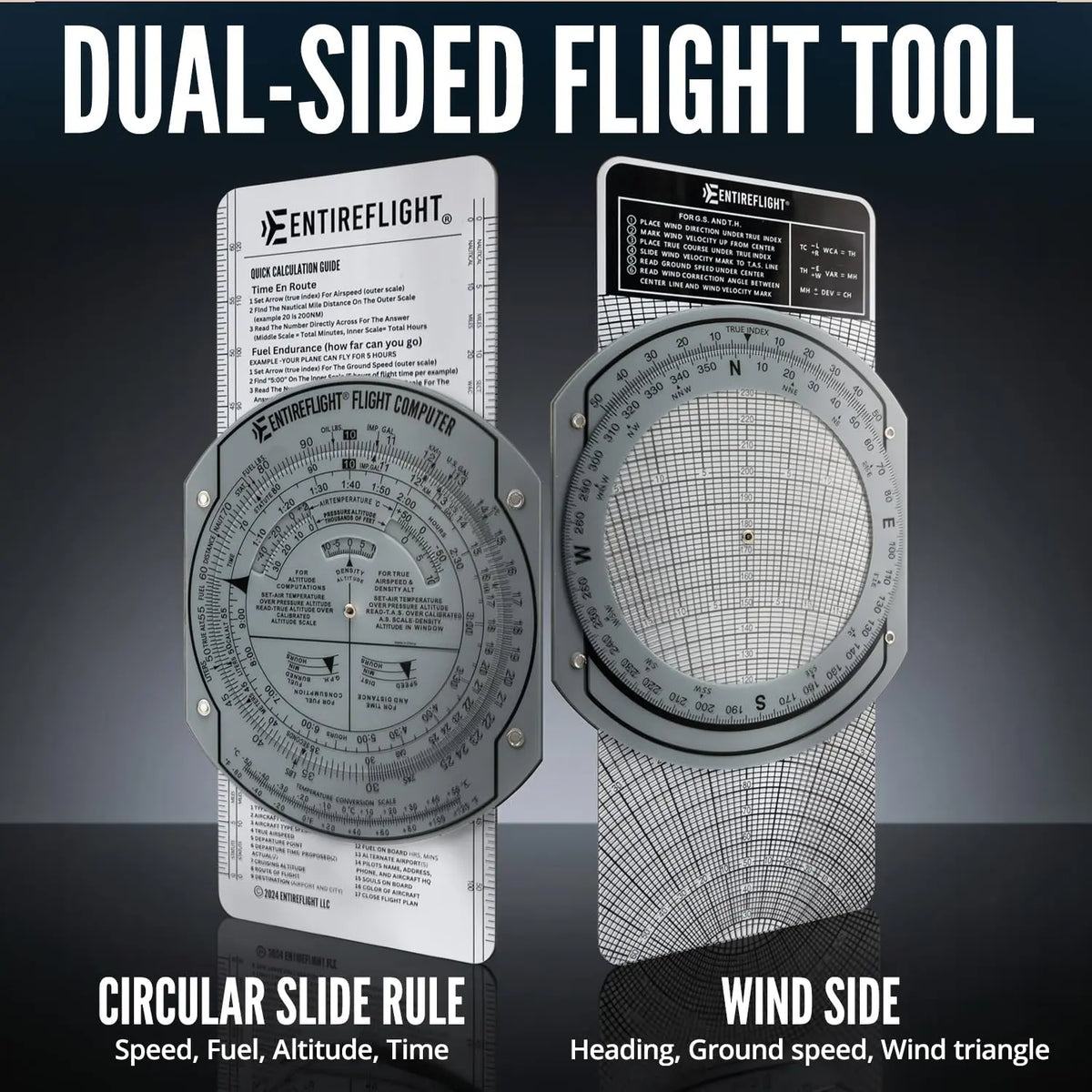 EntireFlight - E6B Flight Computer and Aviation Plotter - Essential Pilot Accessories and Aviation Tools for Your Flight Bag - Use with IFR VFR Sectional Charts - Premium Calculator Jhears Aero