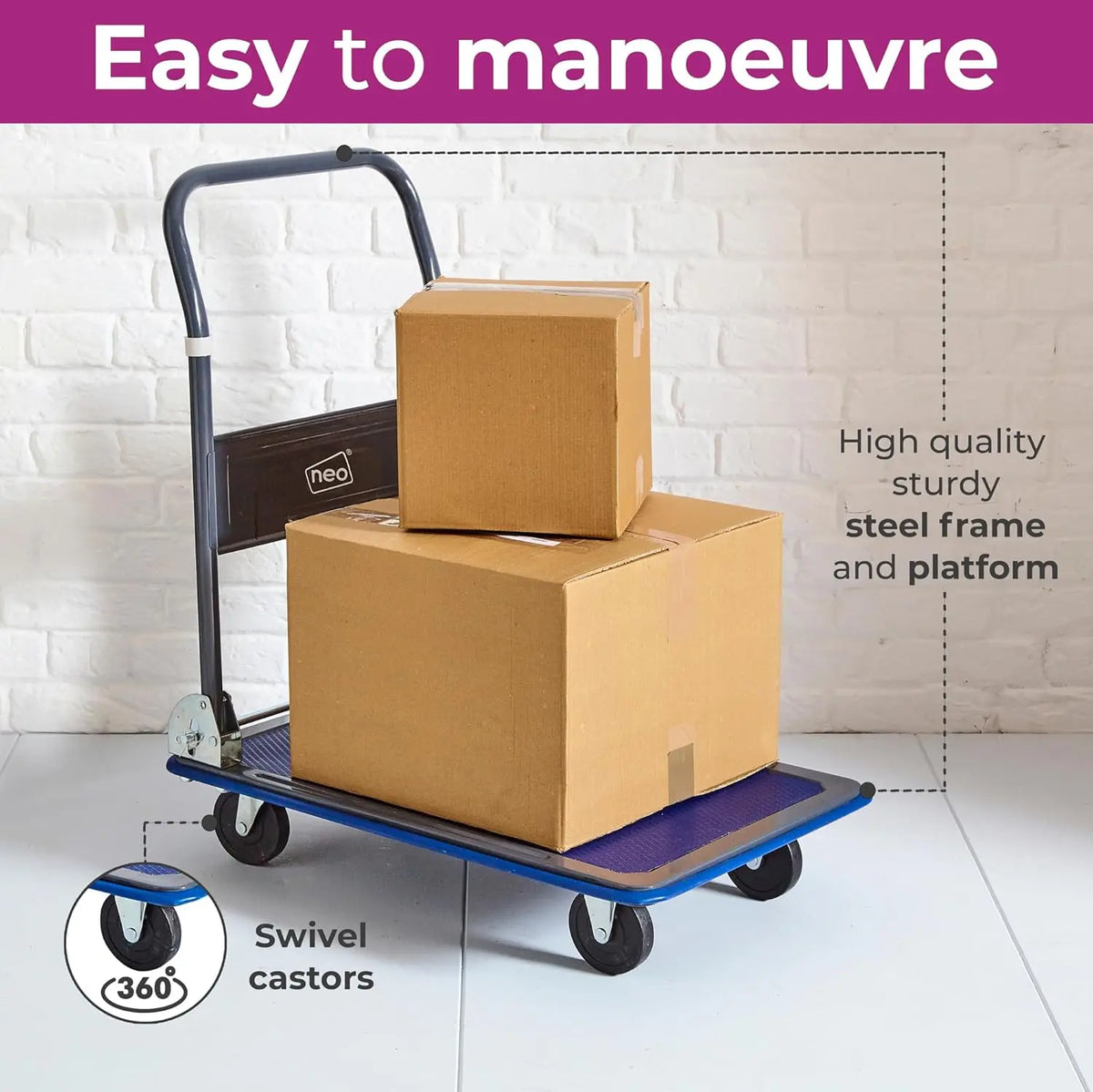 Neo Heavy Duty Aluminium Folding Sack Trolley Hand Truck Barrow Transport Wheels Extendable Handle (150 kg) Jhears Aero