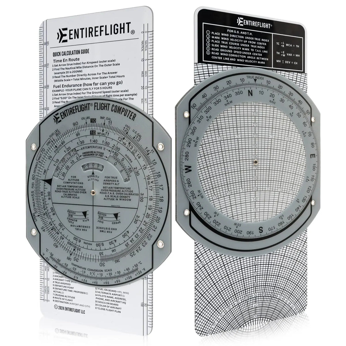 EntireFlight - E6B Flight Computer and Aviation Plotter - Essential Pilot Accessories and Aviation Tools for Your Flight Bag - Use with IFR VFR Sectional Charts - Premium Calculator Jhears Aero