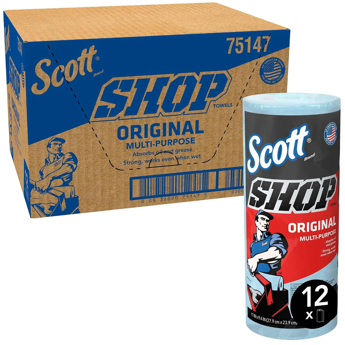 Scott Shop Towels Original 75147, Heavy Duty, Blue, 12 x 55 Sheets Jhears Aero