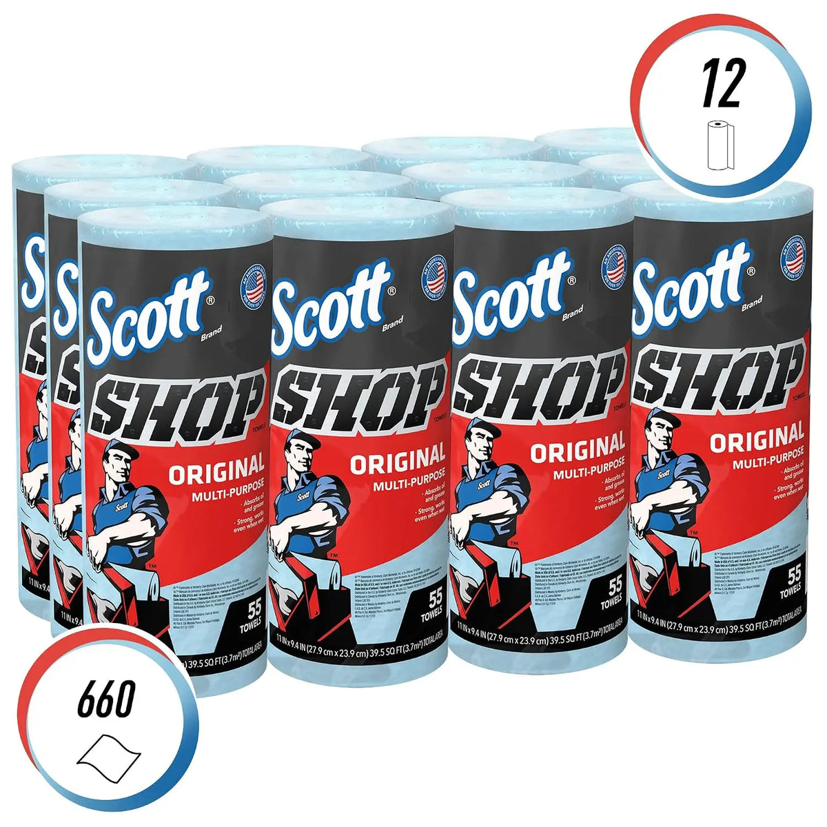 Scott Shop Towels Original 75147, Heavy Duty, Blue, 12 x 55 Sheets Jhears Aero