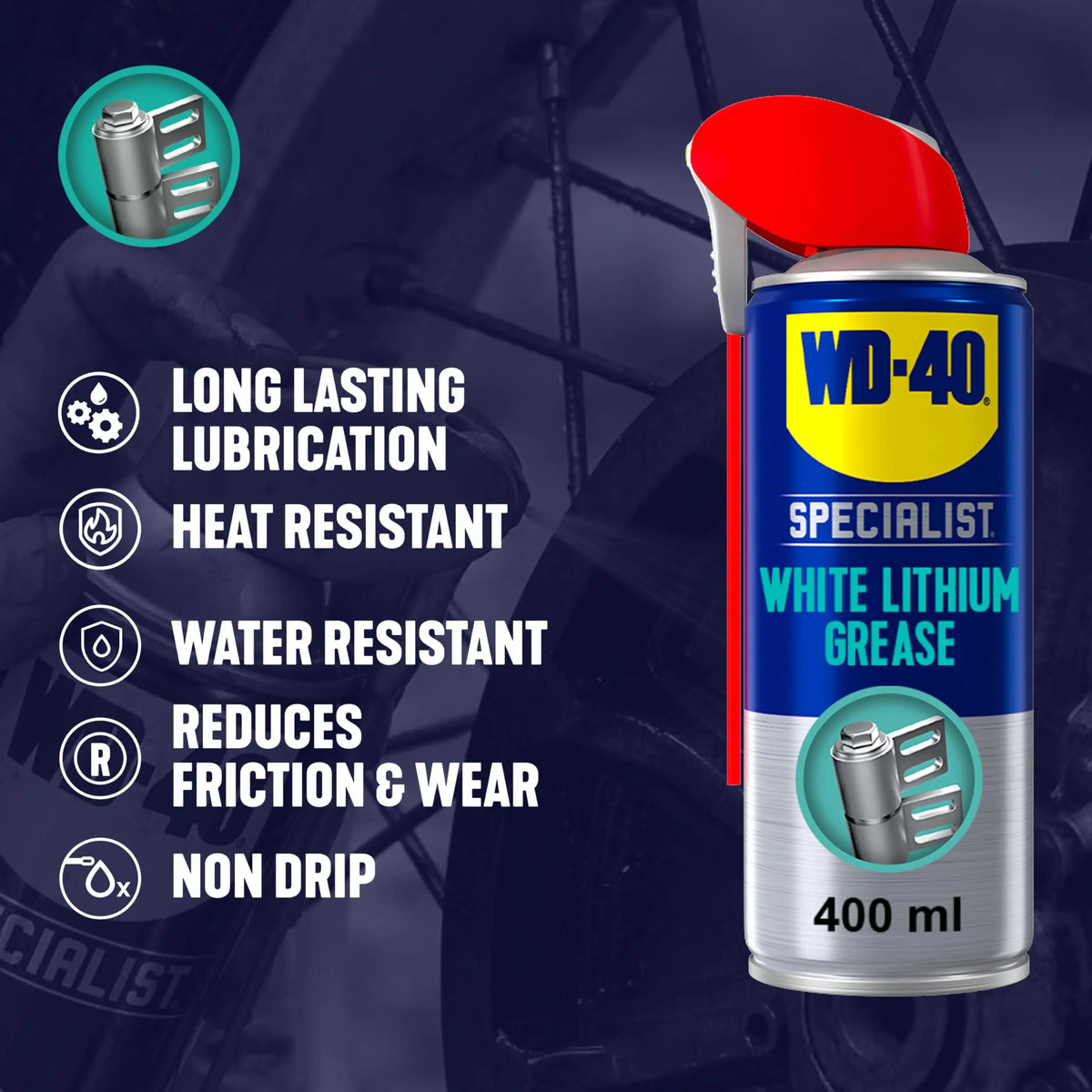WD-40 Specialist White Lithium Grease Spray, 400ml, Long Lasting Spray Grease for Metal to Metal, Bearings, Hinges and Gears, Corrosion and Rust Protection Jhears Aero