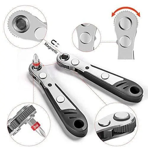 19PCS Mini Ratchet Wrench Screwdriver Bit Set S2 Steel 1/4 Drive 36 Teeth High Jhears Aero
