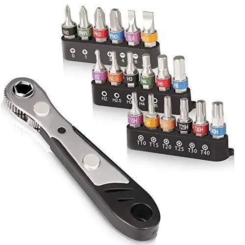 19PCS Mini Ratchet Wrench Screwdriver Bit Set S2 Steel 1/4 Drive 36 Teeth High Jhears Aero