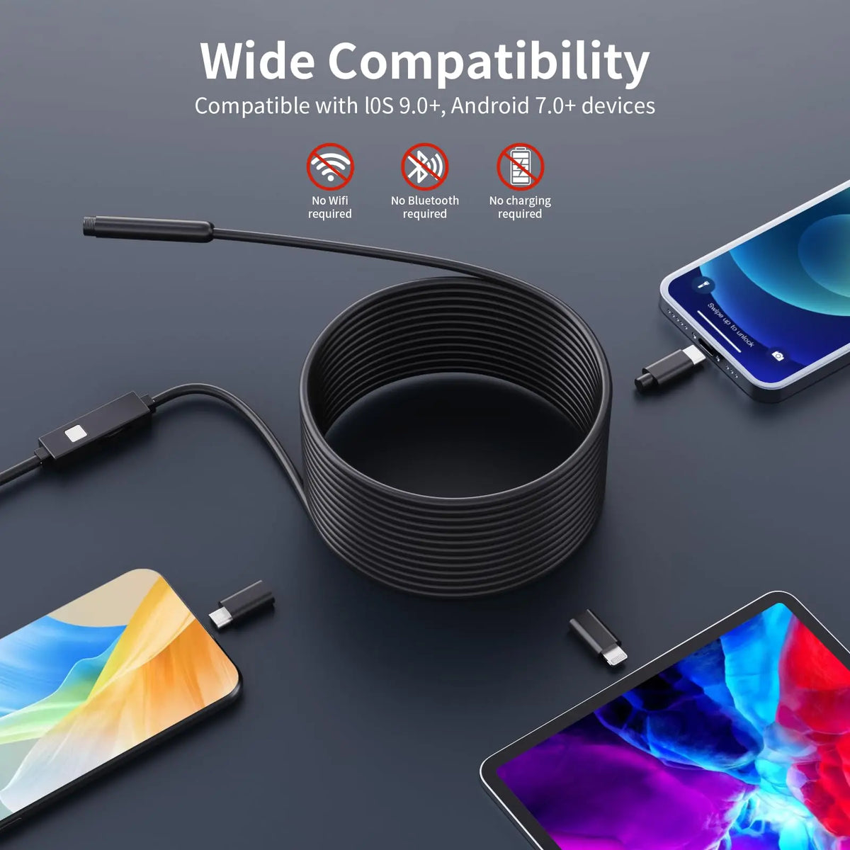 Endoscope Inspection Camera with Lights, 1920P HD Flexible Borescope 16.4 FT Jhears Aerospace