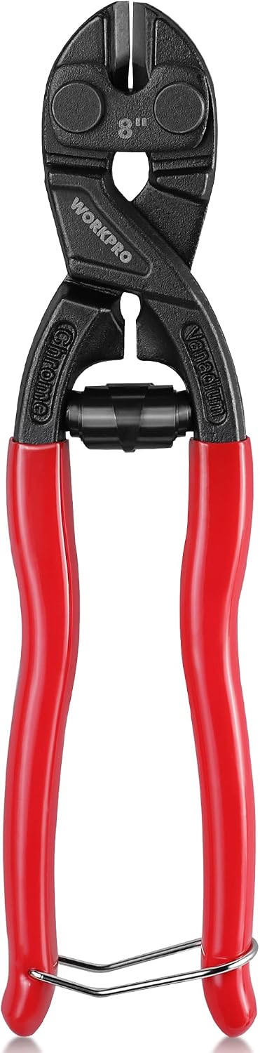 WORKPRO Compact Bolt Cutter 200 mm with Spring, Cr-V Heavy Duty Small Wire.