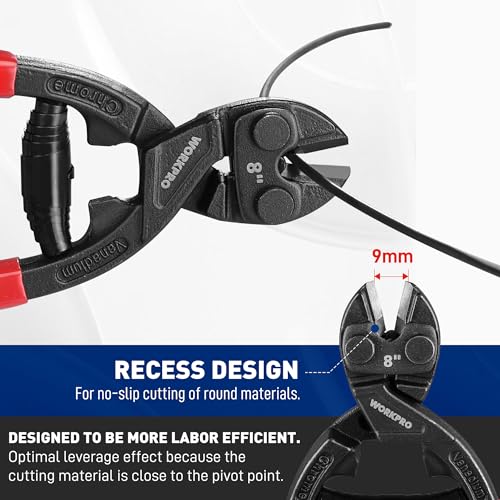 WORKPRO Compact Bolt Cutter 200 mm with Spring, Cr-V Heavy Duty Small Wire.