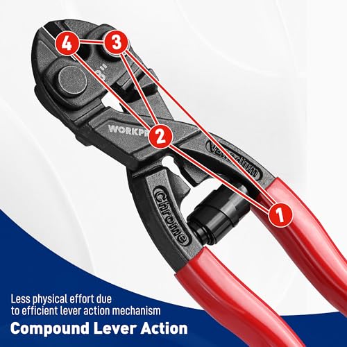 WORKPRO Compact Bolt Cutter 200 mm with Spring, Cr-V Heavy Duty Small Wire.